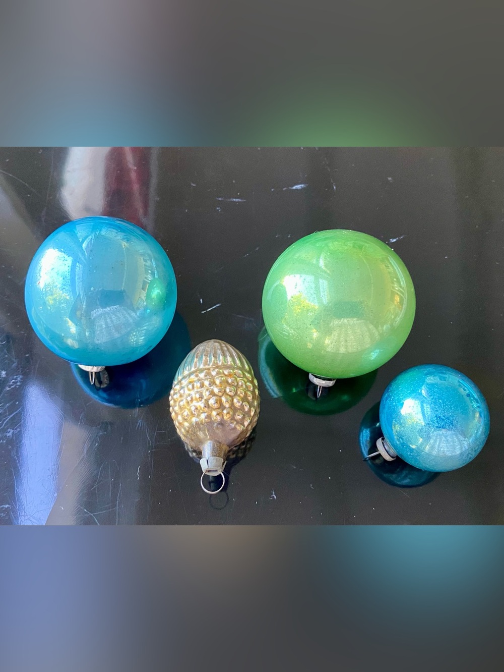 4 Mid Century Modern  (MCM) Mercury Glass Ornaments. Vintage. Made in Japan
